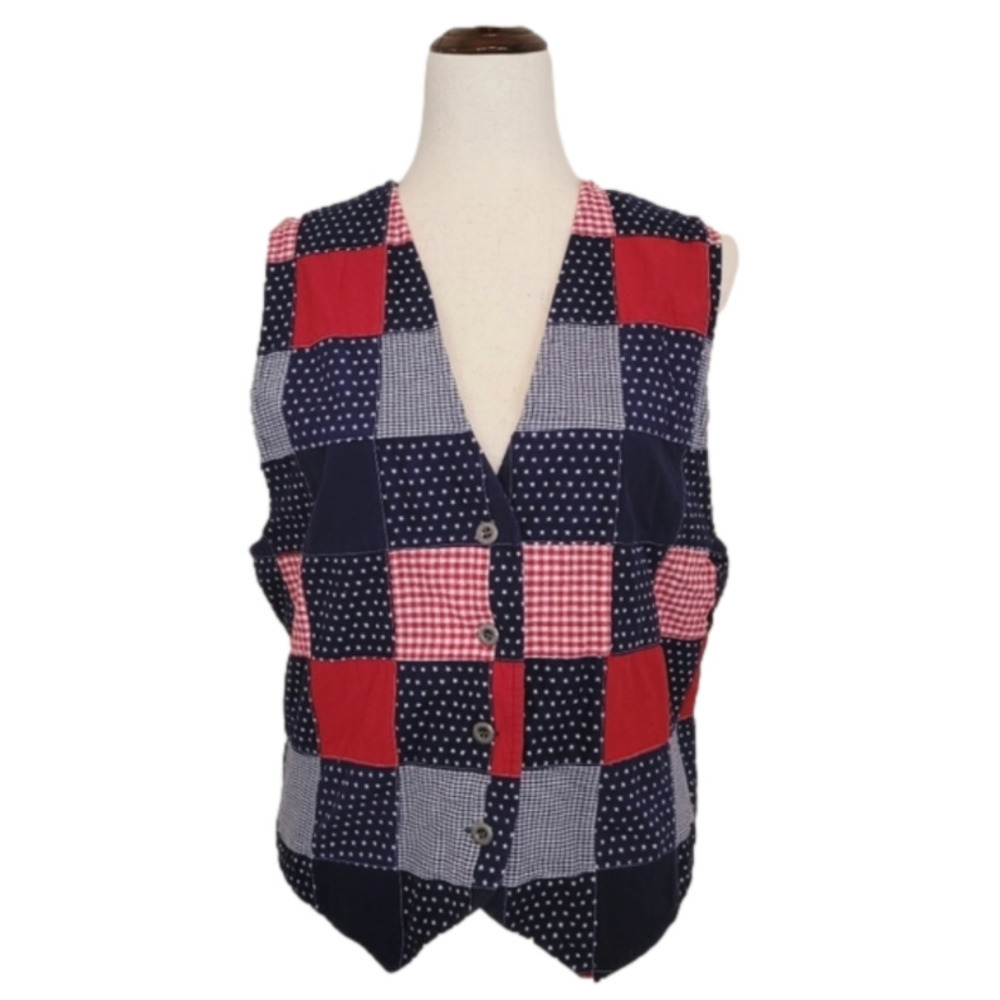 Vintage Patriotic Patchwork Button Down Usa Ameri… - image 1